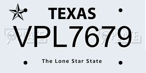 VPL7679 Texas License Plate