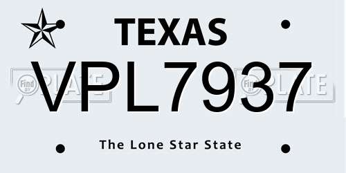 VPL7937 Texas License Plate