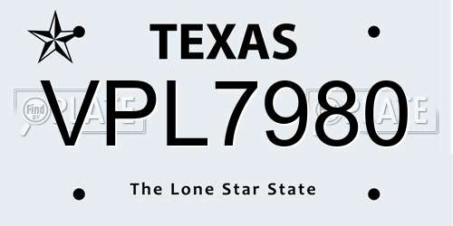 VPL7980 Texas License Plate