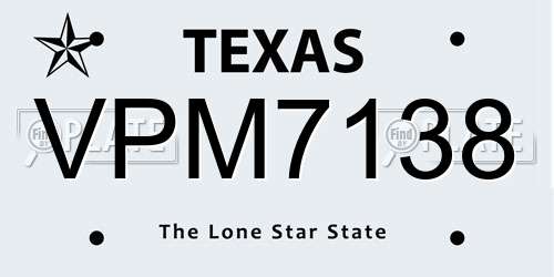 VPM7138 Texas License Plate