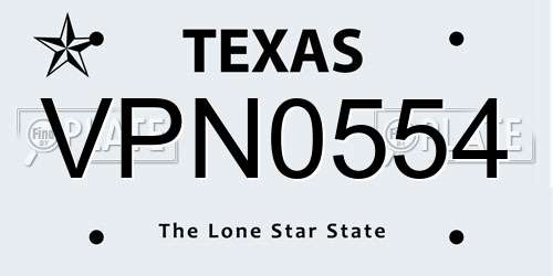 VPN0554 Texas License Plate