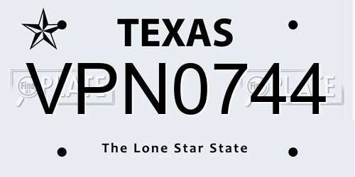 VPN0744 Texas License Plate