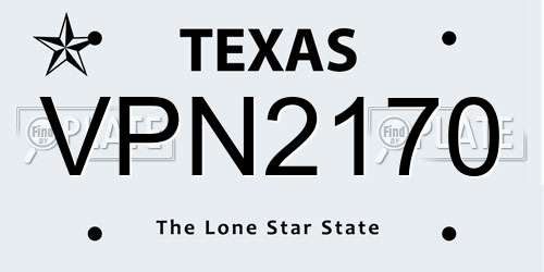 VPN2170 Texas License Plate