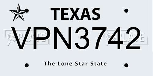 VPN3742 Texas License Plate