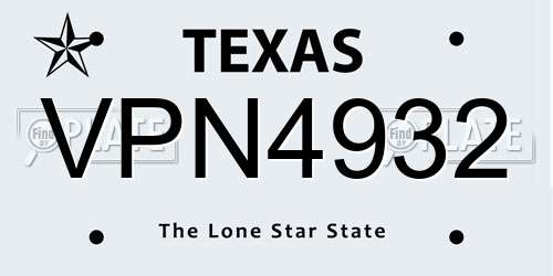 VPN4932 Texas License Plate