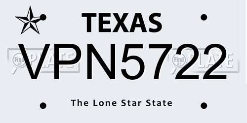 VPN5722 Texas License Plate