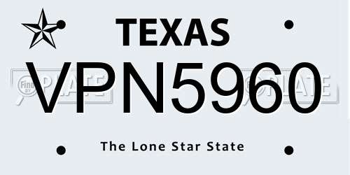VPN5960 Texas License Plate