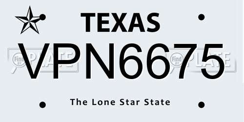 VPN6675 Texas License Plate