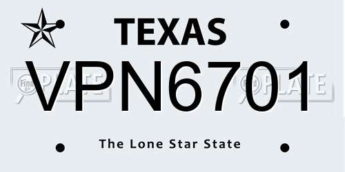 VPN6701 Texas License Plate