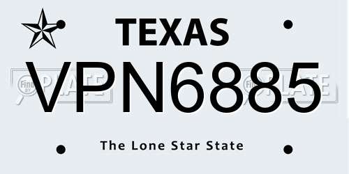 VPN6885 Texas License Plate