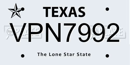 VPN7992 Texas License Plate