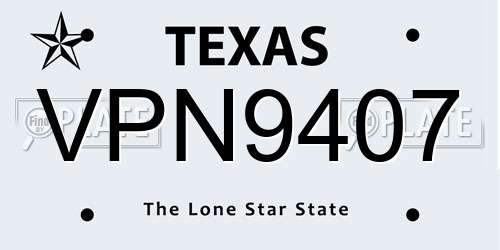 VPN9407 Texas License Plate