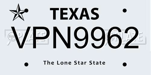 VPN9962 Texas License Plate