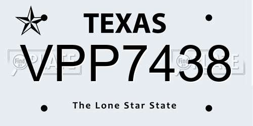 VPP7438 Texas License Plate