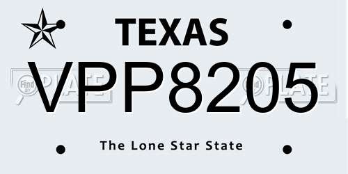 VPP8205 Texas License Plate