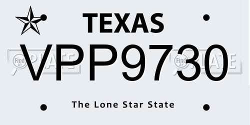 VPP9730 Texas License Plate