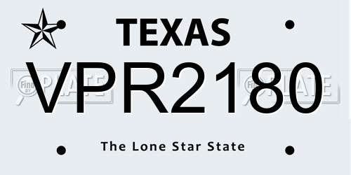 VPR2180 Texas License Plate