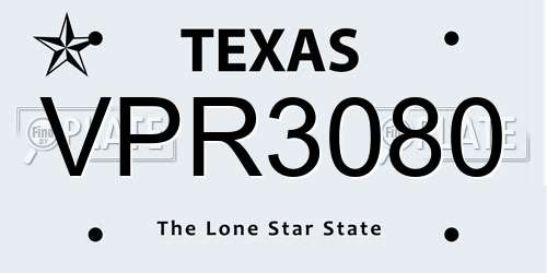 VPR3080 Texas License Plate