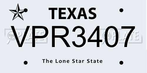 VPR3407 Texas License Plate