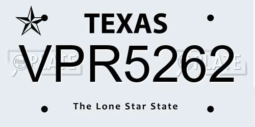VPR5262 Texas License Plate