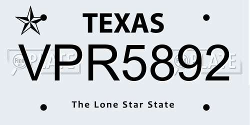 VPR5892 Texas License Plate