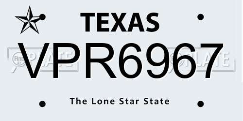 VPR6967 Texas License Plate