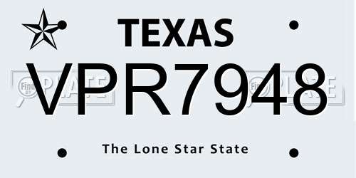 VPR7948 Texas License Plate