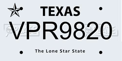 VPR9820 Texas License Plate