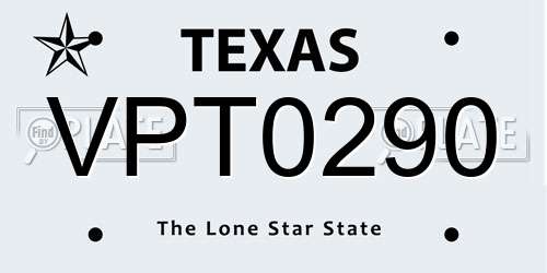 VPT0290 Texas License Plate