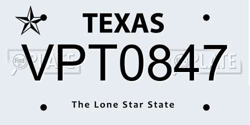 VPT0847 Texas License Plate