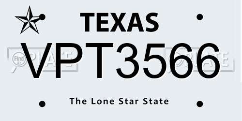 VPT3566 Texas License Plate