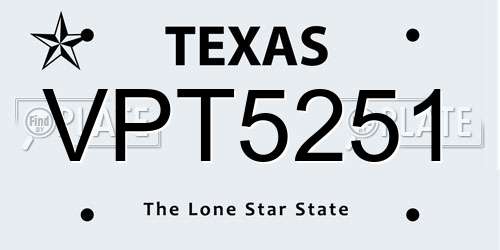 VPT5251 Texas License Plate