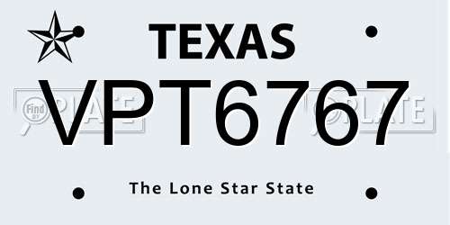 VPT6767 Texas License Plate