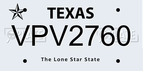 VPV2760 Texas License Plate