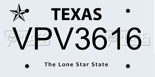 VPV3616 Texas License Plate