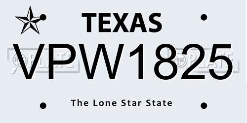 VPW1825 Texas License Plate