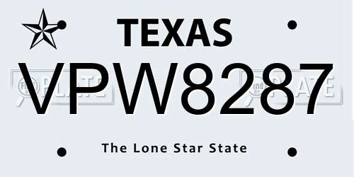 VPW8287 Texas License Plate