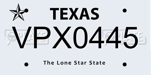 VPX0445 Texas License Plate
