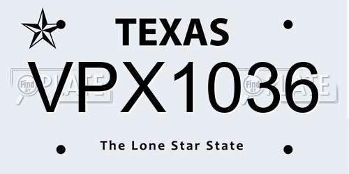 VPX1036 Texas License Plate