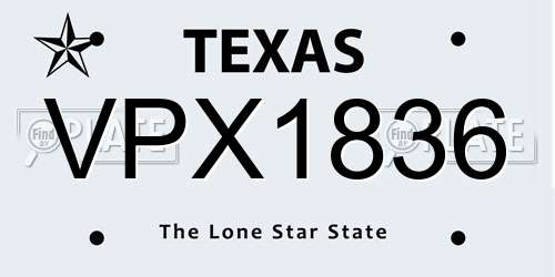 VPX1836 Texas License Plate