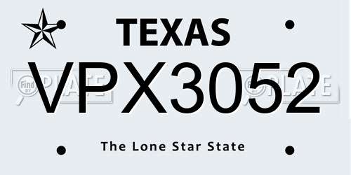 VPX3052 Texas License Plate