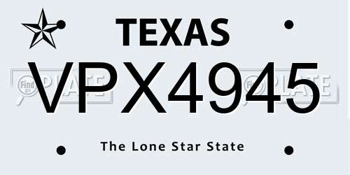 VPX4945 Texas License Plate