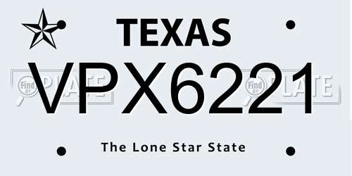 VPX6221 Texas License Plate