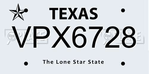 VPX6728 Texas License Plate