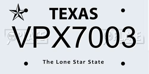 VPX7003 Texas License Plate