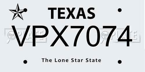 VPX7074 Texas License Plate