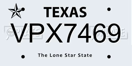 VPX7469 Texas License Plate