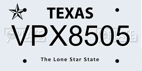 VPX8505 Texas License Plate