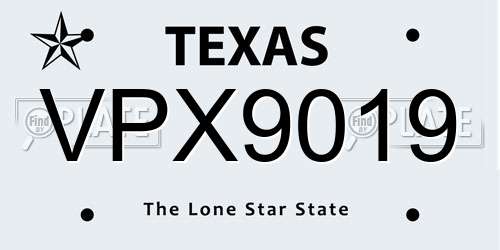VPX9019 Texas License Plate