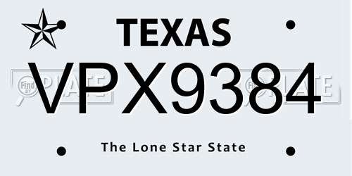 VPX9384 Texas License Plate